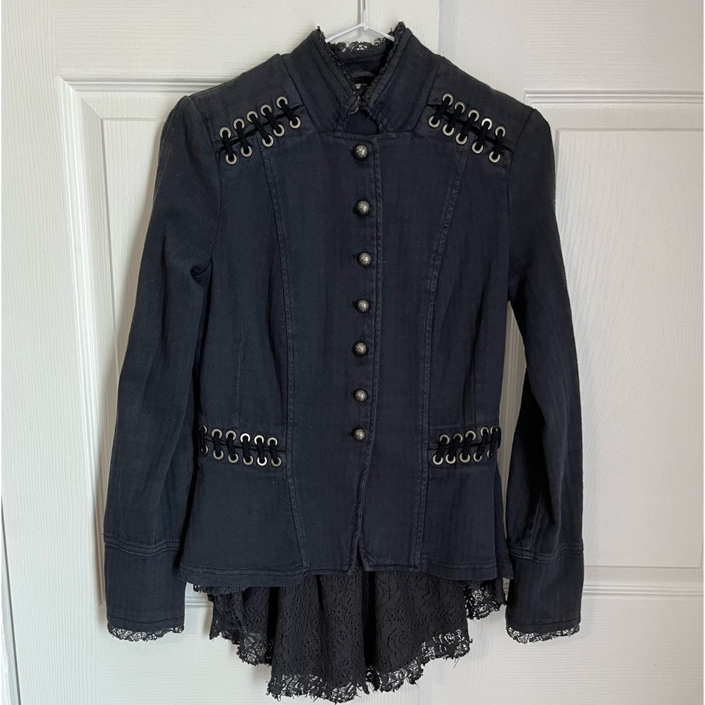 FREE PEOPLE VICTORIAN LACE JACKET IN NAVY SIZE XS - Picture 3 of 16